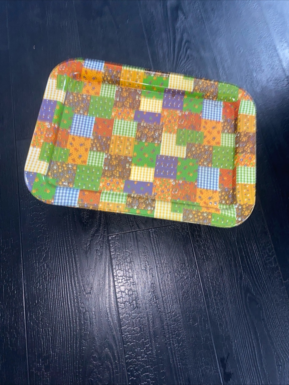 Vintage 1970’s Patchwork Metal TV Bed Tray Multi Colored